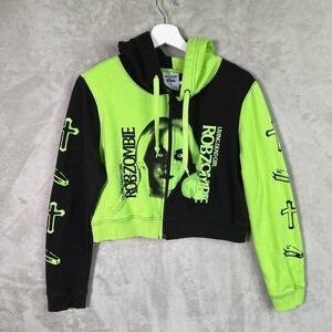 Hot Topic Rob Zombie Living Dead Girl Neon Green & Black Split Mens Hoodie XL